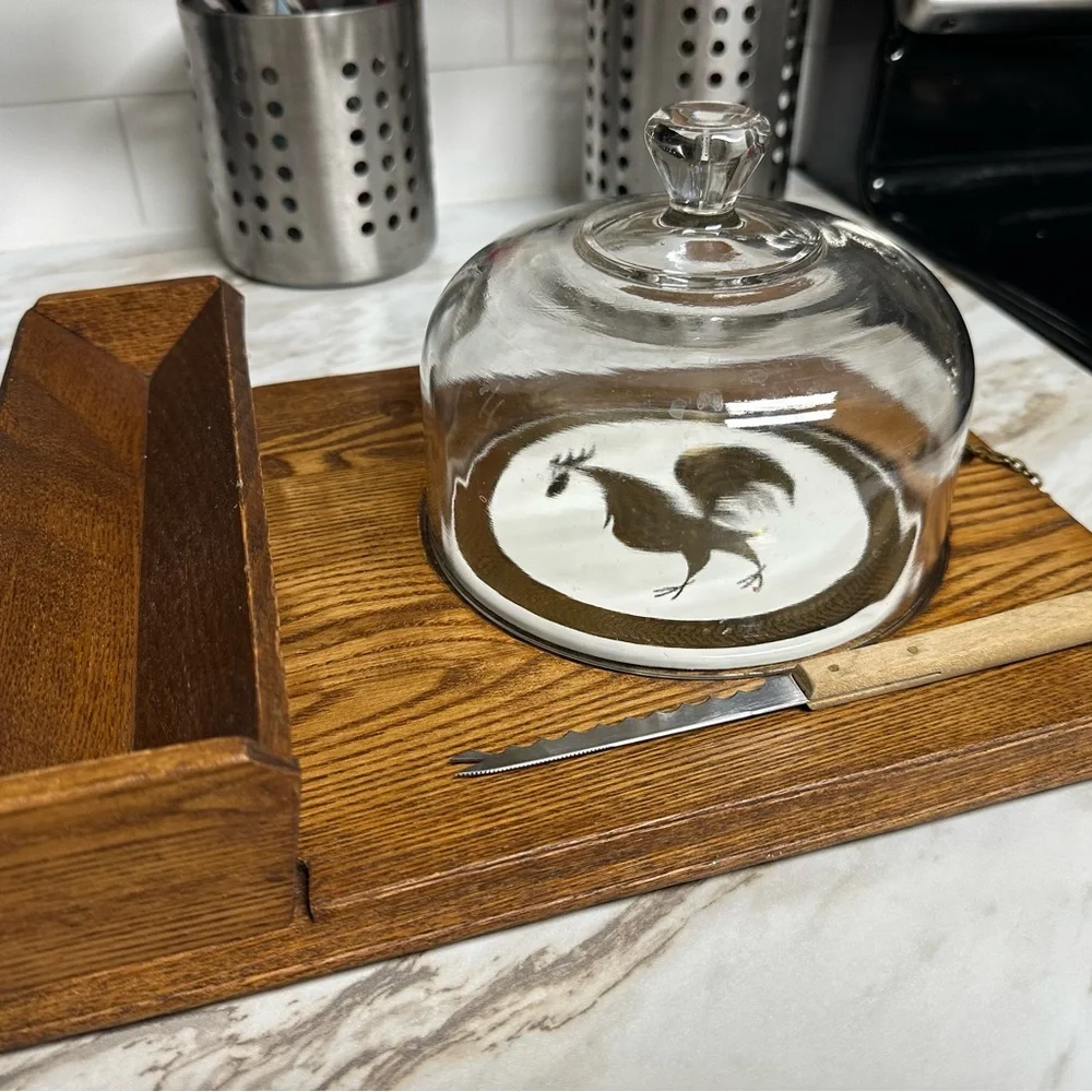 Golden Rooster Tile Wood Cheeseboard & Charcuterie Tray MCM Japan 1960s VTG 14”